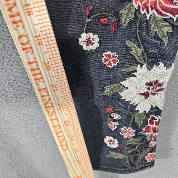 Driftwood Jeans Womens 28 Gray Denim Mid Rise Jackie Skinny Embroidered Boho - Picture 6 of 10